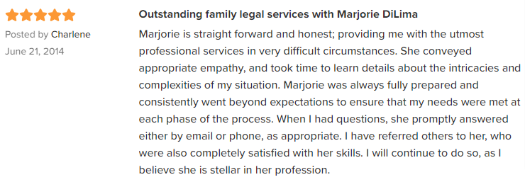 Charlene client review with Marjorie DiLima | Fait & DiLima Family Law
